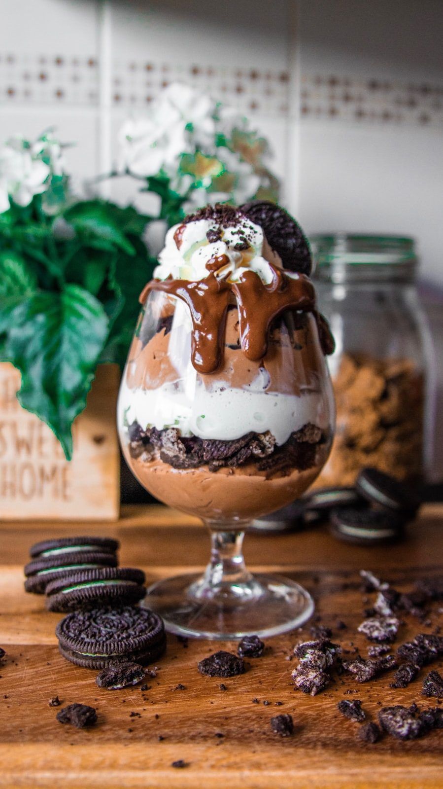 A layered iced coffee float in a tall glass.